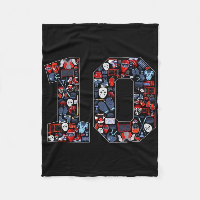 10th Birthday Ice Hockey Themed 10 Year Old Party  Fleece Blanket (Front)