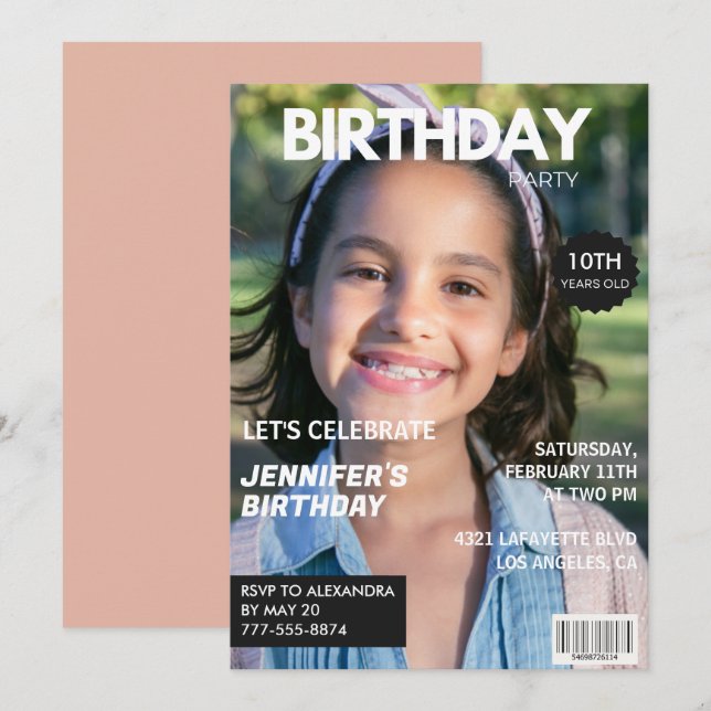10th birthday invitations Girl Magazine Cover (Front/Back)