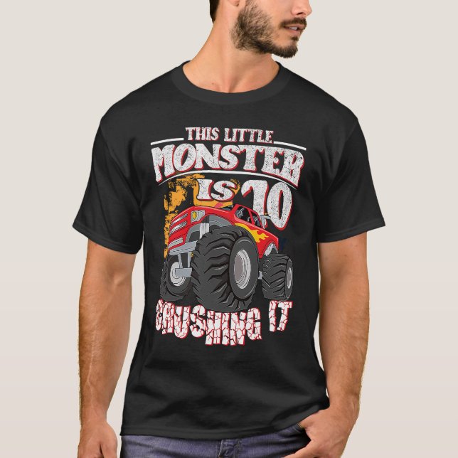 10th Birthday Kids This Little Monster Truck T-Shirt (Front)