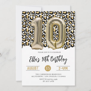 10th Birthday Leopard Animal Print Invitation