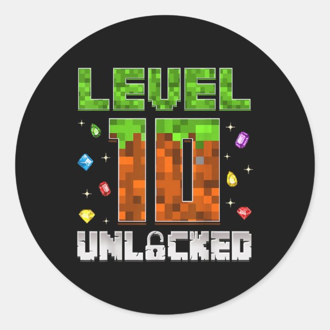 10th Birthday Level 10 Unlocked Kids 10 Year Old G Classic Round Sticker (Front)