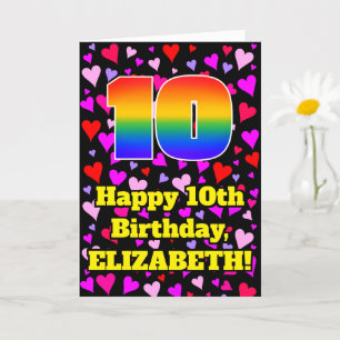 10th Birthday: Loving Hearts Pattern, Rainbow # 10 Card