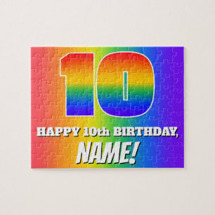 10th Birthday — Multicolored Rainbow Pattern “10” Jigsaw Puzzle