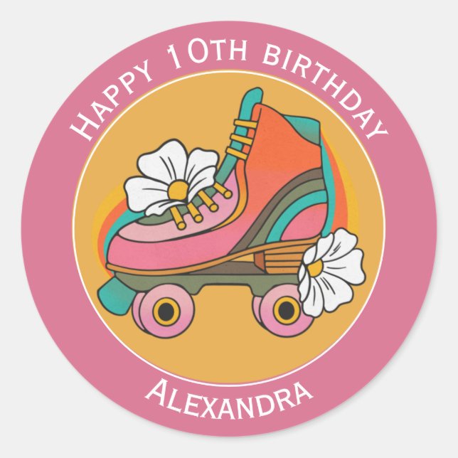 10th birthday name roller skate  cute pink Sticker (Front)