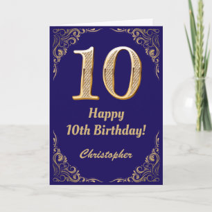 10th Birthday Navy Blue and Gold Glitter Frame Card