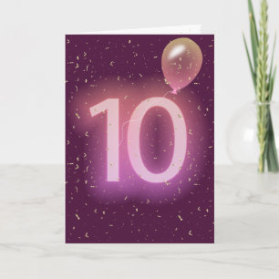 10th Birthday Neon Sign and Balloon Card