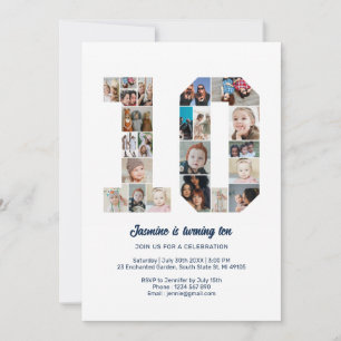 10th Birthday Number 10 Custom Photo Collage Invitation