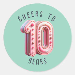 10th Birthday or Anniversary 3D Number Milestone Classic Round Sticker