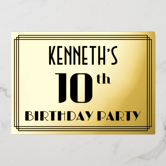 10th Birthday Party: Art Deco Look “10” and Name (Front)
