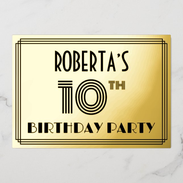 10th Birthday Party — Art Deco Style “10” & Name (Front)