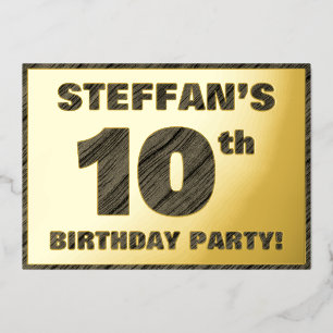 10th Birthday Party — Bold, Faux Wood Grain Text F