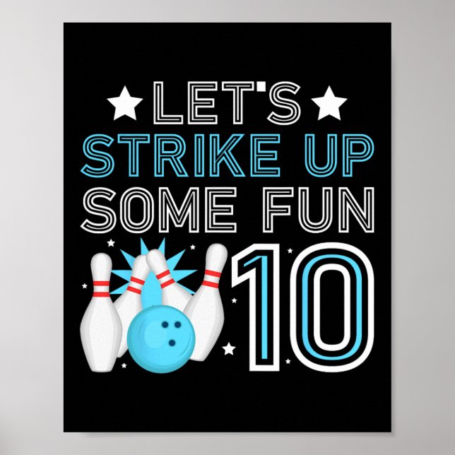 10th Birthday Party Bowling Boy 10 Year Old Bowlin Poster (Front)