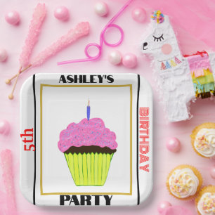 10th Birthday Party Cupcake PHOTO  NAME AGE  Paper Plate