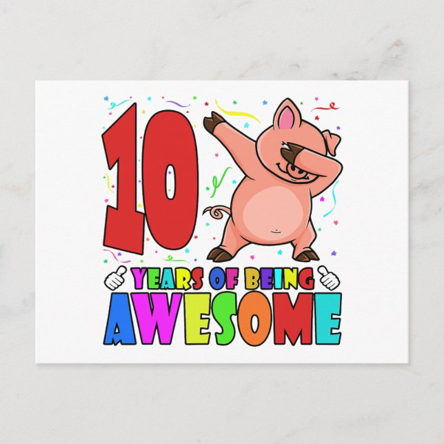 10th Birthday Party Dabbing Pig - 10 Years Old Gir Postcard (Front)