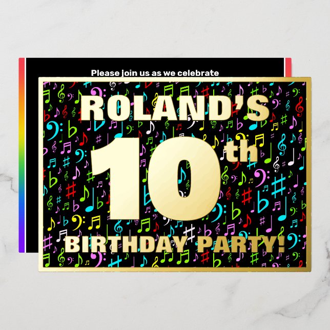 10th Birthday Party — Fun, Colourful Music Symbols (Front/Back)