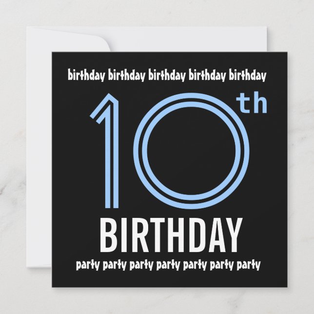 10th Birthday Party Modern Blue and Black W689 Invitation (Front)