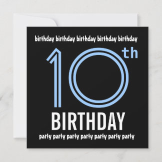 10th Birthday Party Modern Blue and Black W689 Invitation