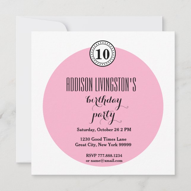 10th Birthday Party Modern Pink Black Bubble V03B Invitation (Front)