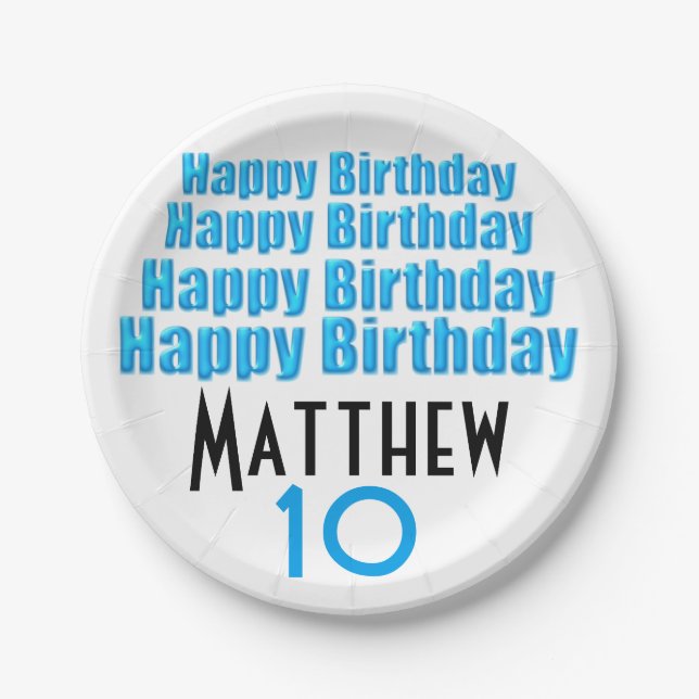10th Birthday Party Personalized Paper Plates (Front)