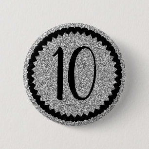 10th Birthday Party Silver Glitter Classic 2 Inch Round Button