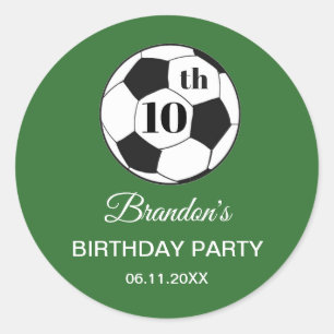 10th Birthday Party Soccer Green Boys Sports Classic Round Sticker