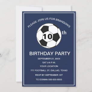 10th Birthday Party Soccer Navy Blue Boys Sports Invitation