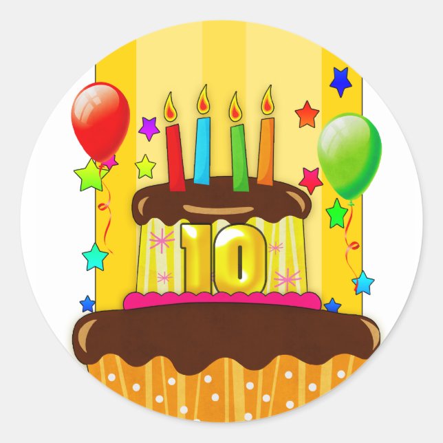 10th birthday party stickers - 10th birthday stick (Front)