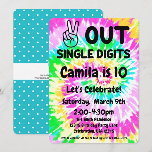 10th Birthday Peace out single digits Invitation (Front/Back)