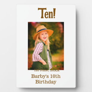 10th birthday photo name date simple brown beige b plaque