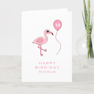 10th Birthday Pink Flamingo Happy Bird-day Card