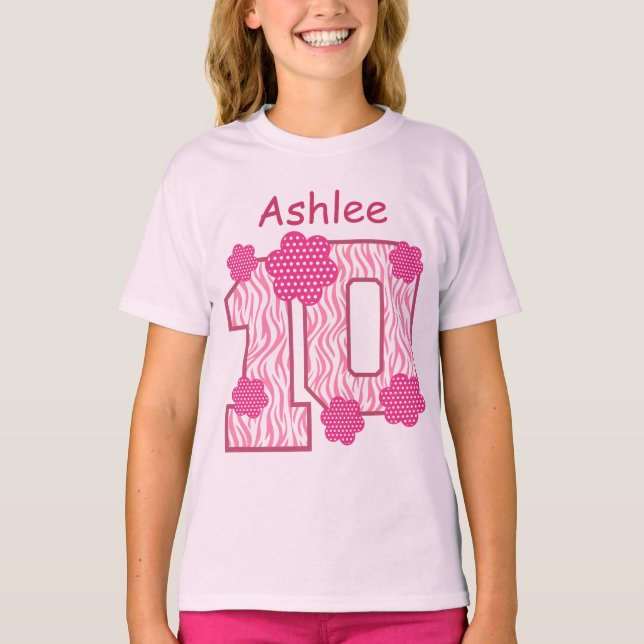 10th Birthday Pink Zebra Custom Name V025A T-Shirt (Front)
