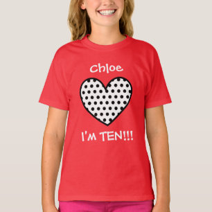 10th Birthday Polka Dot Heart W01P T-Shirt