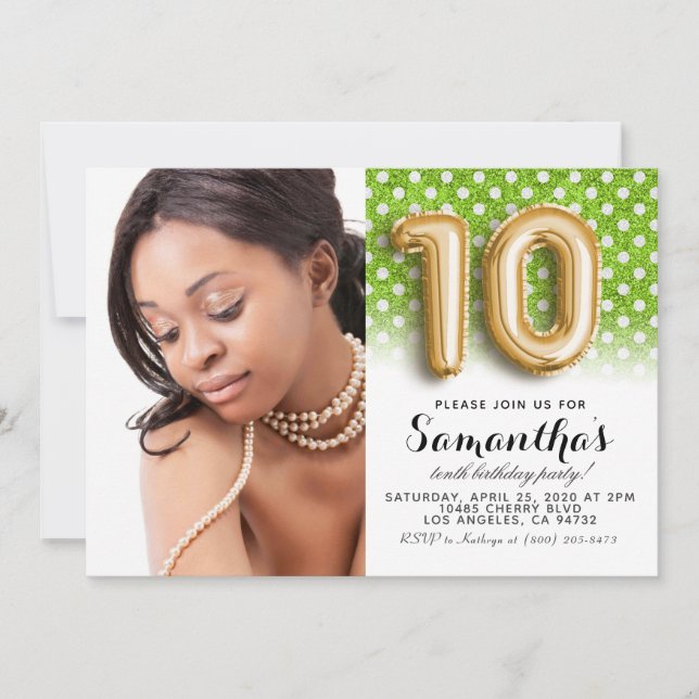 10th Birthday Polkadot Portrait Invitation (Front)