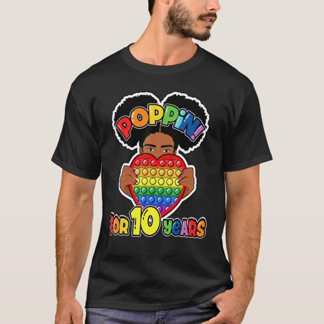 10th Birthday Pop It Fidget African American Kids  T-Shirt (Front)