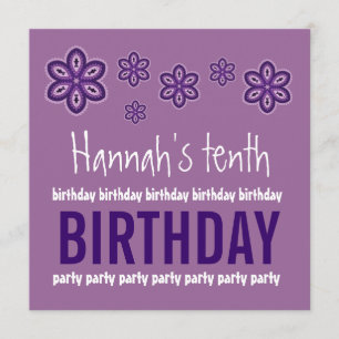 10th Birthday Purple Flowers Custom Name W686 Invitation