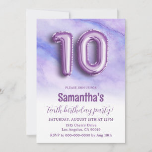 10th Birthday Purple Marble Invitation