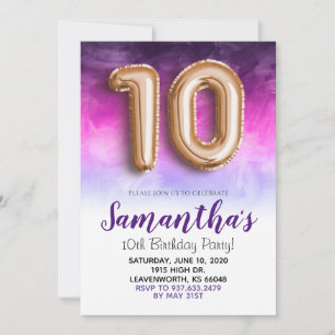 10th Birthday Purple Marble Invitation