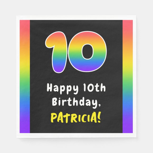 10th Birthday: Rainbow Spectrum # 10, Custom Name Napkin (Front)