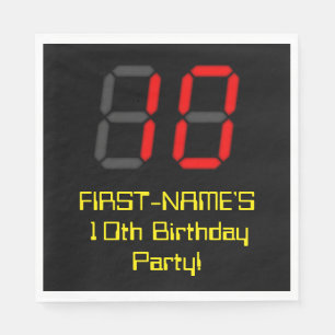 10th Birthday: Red Digital Clock Style "10" + Name Napkin