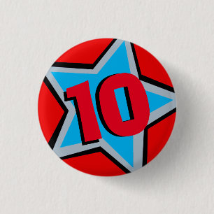 10th Birthday red gray star age button/badge 1 Inch Round Button