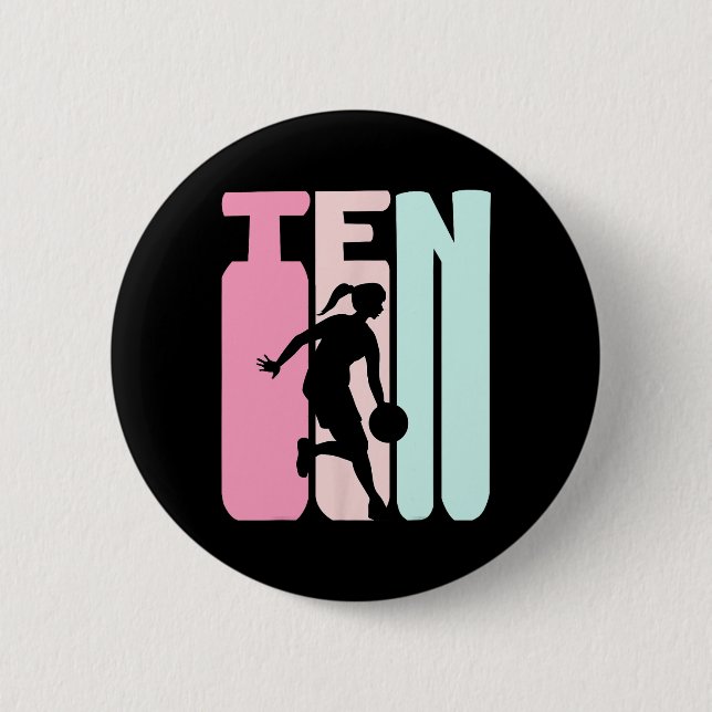 10th Birthday Retro Basketball Player 10 Years Old 2 Inch Round Button (Front)