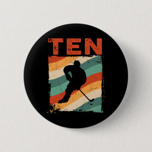10th Birthday Retro Ice Hockey 10 Years Old Boy Gi 2 Inch Round Button