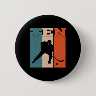 10th Birthday Retro Ice Hockey 10 Years Old Boy Gi 2 Inch Round Button