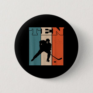 10th Birthday Retro Ice Hockey 10 Years Old Boy Gi 2 Inch Round Button