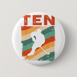10th Birthday Retro Ice Hockey 10 Years Old Boy Gi 2 Inch Round Button