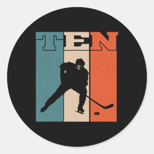 10th Birthday Retro Ice Hockey 10 Years Old Boy Gi Classic Round Sticker