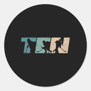 10th Birthday Retro Ice Hockey 10 Years Old Boy Gi Classic Round Sticker