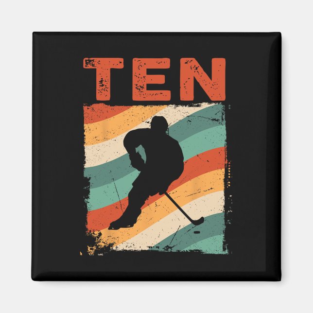 10th Birthday Retro Ice Hockey 10 Years Old Boy Gi Magnet (Front)