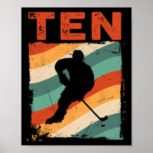 10th Birthday Retro Ice Hockey 10 Years Old Boy Gi Poster