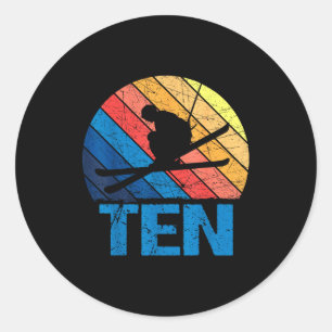 10th birthday retro ski skiing 10 year old boys classic round sticker